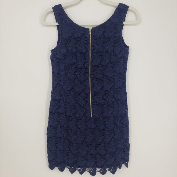 Lilly Pulitzer Kolby Lace Sailboat Mini Shift Dress 00 Sleeveless Navy Blue - Picture 1 of 10